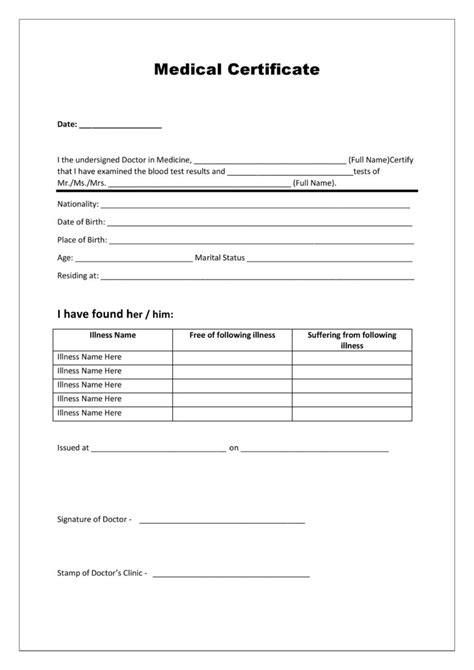 Medical Certificate Format Free Template In Word