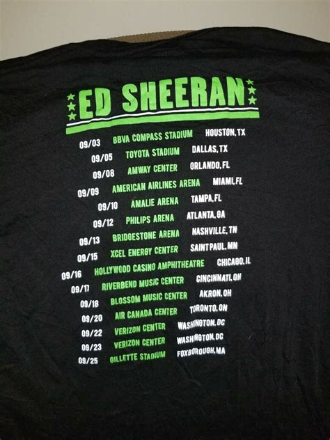 Ed Sheeran Concert Tour T Shirt Black Neon Green Size Gem