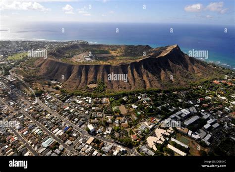 Aerial View Of Diamond Head Volcanic Crater Oahu Hawaii Usa Stock