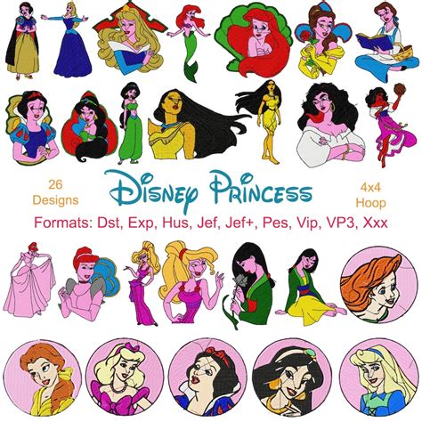 Disney Princess Machine Embroidery Files 26 Designs Disney Etsy Uk