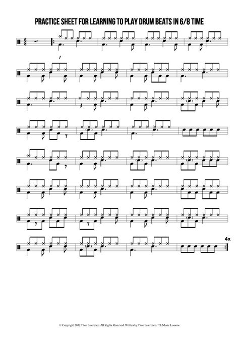 Drum Grooves Practice Sheet Drum Sheet Music How To Play Drums