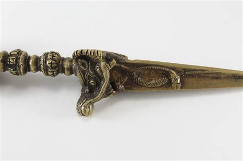 Brass Tibet Ceremonial Display Ritual Spirit Knife Dagger 3 Faces