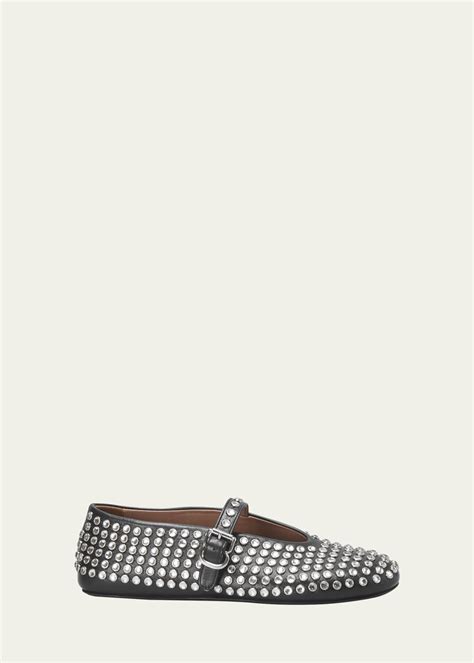 Alaia Leather Mary Jane Flats With Allover Studs Bergdorf Goodman