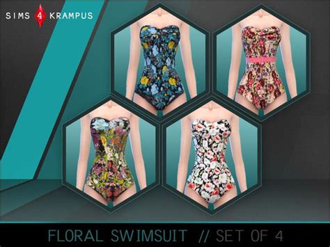 Sims4krampus Stylish Floral Swimsuit Set Of 4 Floral Swimsuit