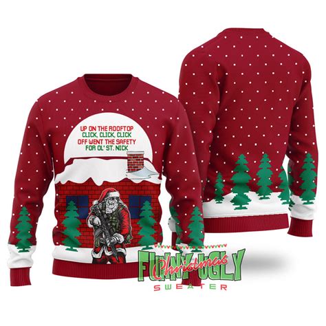 Funny Up On The Housetop Ugly Christmas Sweater Cardinal Red