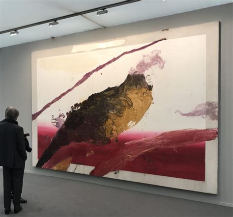 Visitors Take In Julian Schnabels Untitled Pink Painting 1994 At