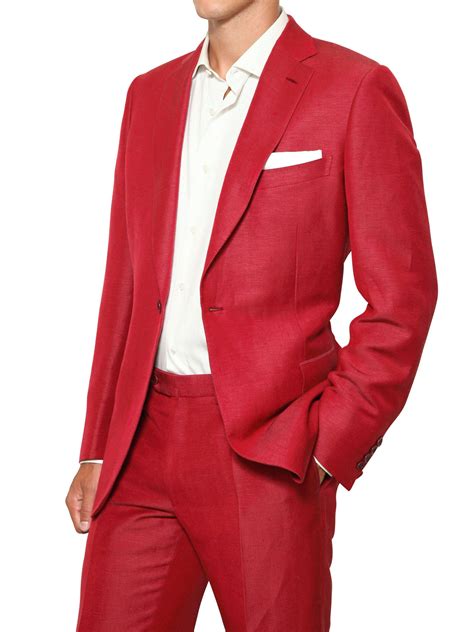Brioni Linen And Silk Blend Slim Fit Suit In Red For Men Lyst