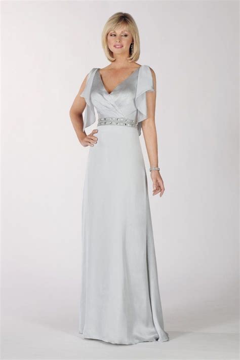 A Line V Neck Flutter Sleeves Beaded Chiffon Mother Of The Bride Dress