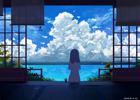 Anime Summer Wallpaper Aesthetic Anime Landscape Houses Scenic Clouds