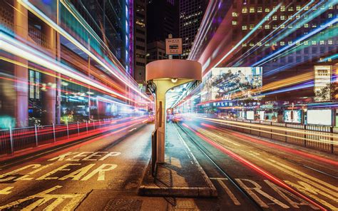 Download Wallpapers 4k Hong Kong Street Traffic Lights Nightscapes