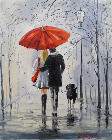 Walking In The Rain Painting By Olha Darchuk Pixels