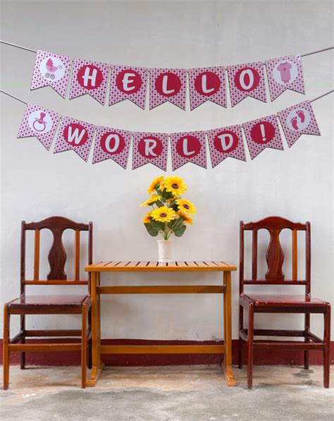 Hello World Banner In Pink Hearts Includes Four Extra Pictures Etsy