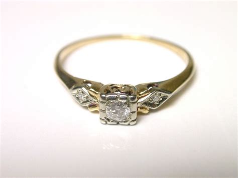 14k Yellow Gold Vintage Diamond Engagement Ring Size 7 12 Etsy