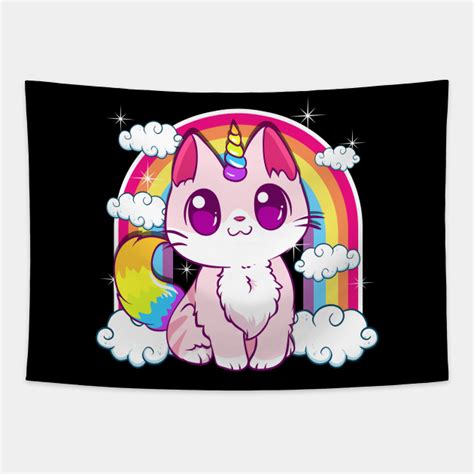 Cute Unicorn Cat Adorable Smiling Rainbow Kitty Caticorn Tapestry