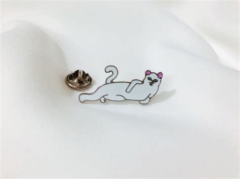 Lazy Cat Pin White Hard Enamel Pinmetal Pinlabel Pin By
