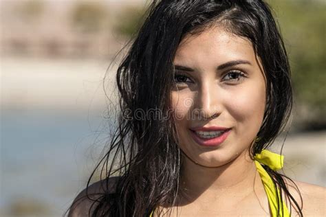 beautiful latina girl at the beach stock image image of gray makeup 160723235