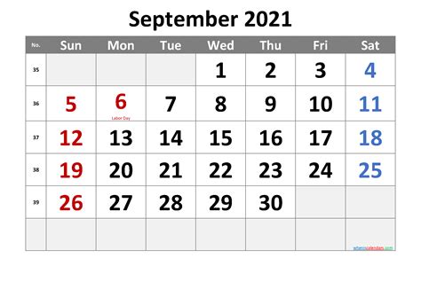 September 2021 Calendar With Holidays Free Letter Templates