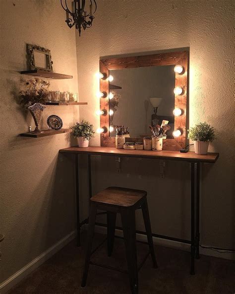 Cute Easy Simple DIY Wood Rustic Vanity Mirror With Hollywood Style Lights Any Makeup Room