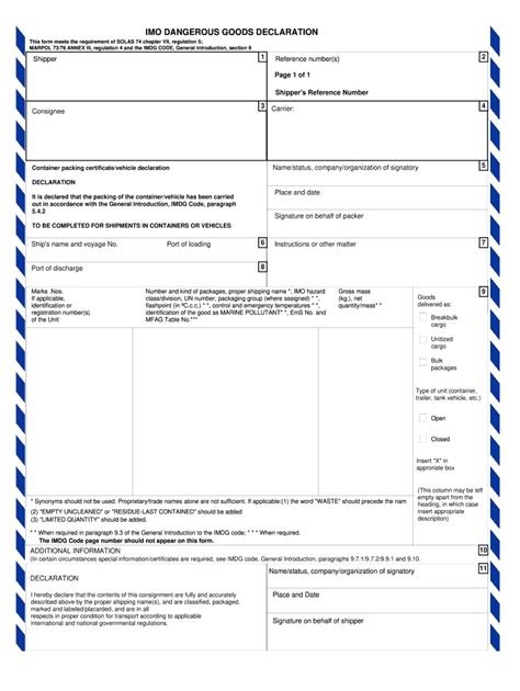 Imo Dangerous Goods Declaration Form Fill Online Printable Fillable