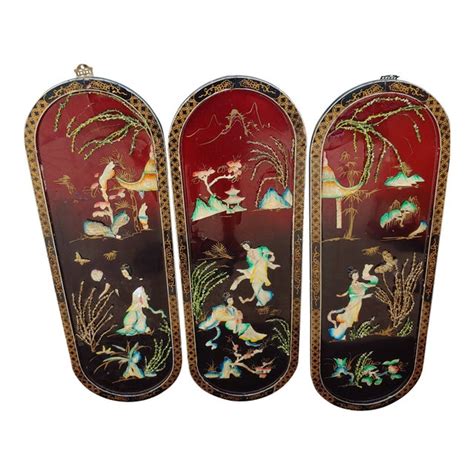 Asian Oriental Wall Plaques Set Of 3 Chairish