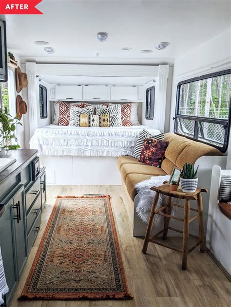 Before And After An Rv Makeover With Boho Style Kitchn Camper Trailer
