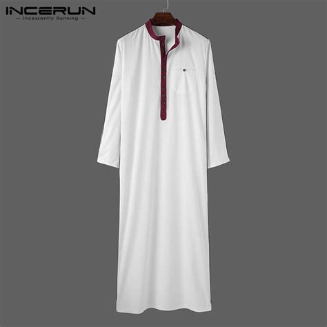 men muslim kaftan patchwork stand collar long sleeve robes islamic arab jubba thobe middle east