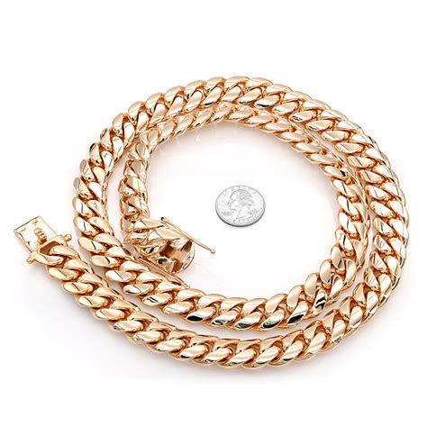 Solid 14k Rose Gold Miami Cuban Link Chain Necklace For Men 18mm 22