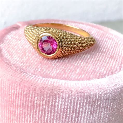 Nubia Round Pink Topaz Yellow Gold Ring Size 775us Wedding Ring For