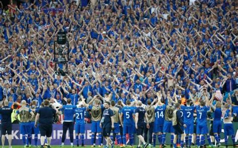 Iceland Football Team Celebrate With Their Fans At Euro 2016 Football
