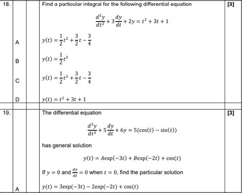 Solved Find A Particular Integral For The Following