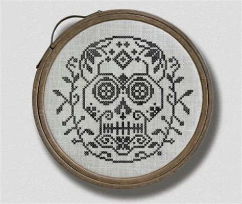 Sugar Skull Hoop A Day Of The Dead Hoop Embroidery Chart Etsy