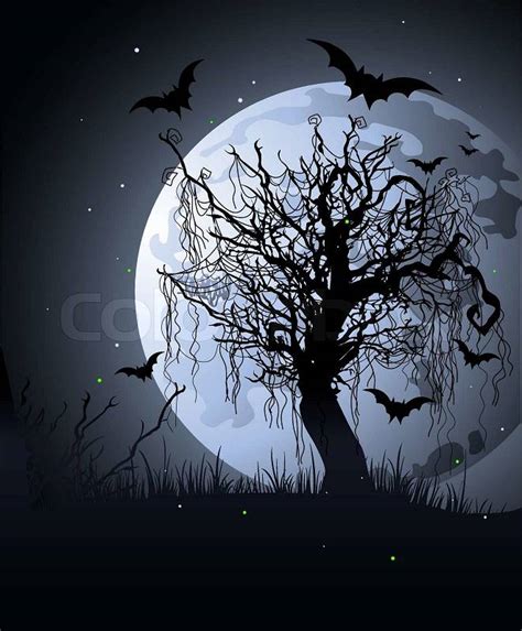 Creepy Tree At Night Halloween Background Stock Vector Colourbox