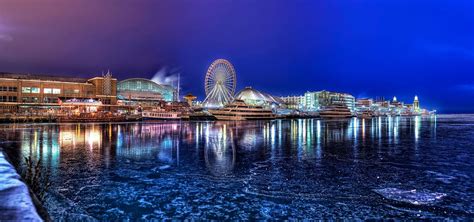 Cityscape Night Lake Chicago Pier Hd Wallpapers