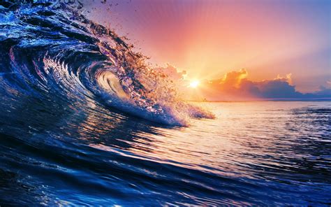 Nature Sunset Sea Waves Clouds Water Colorful
