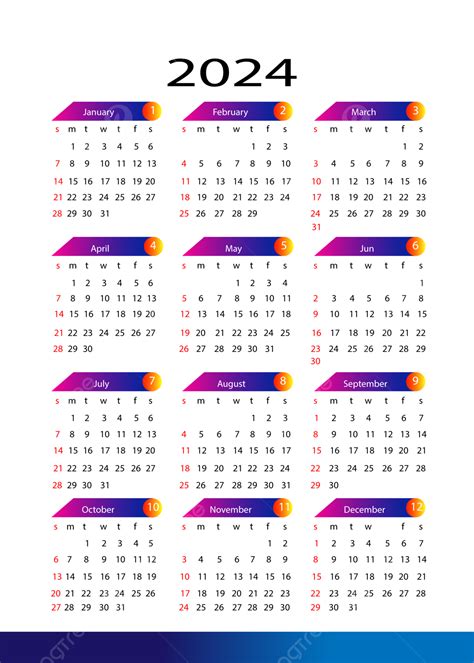 kalender 2024 desain kalender 2024 2024 kalender sederhana png dan vektor dengan background