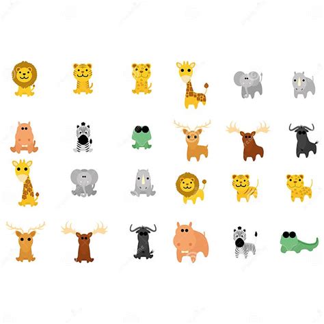 Set Of Different Cartoon Adorable Animals Isolated Stock Illustration
