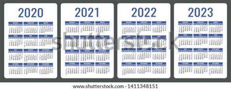 Calendar 2020 2021 2022 2023 English Stock Vector Royalty Free 1411348151