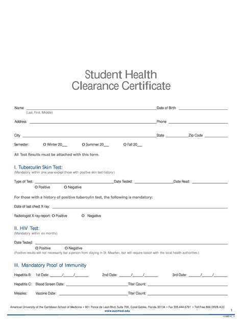 Student Health Certificate Form Fill Out And Sign Printable Pdf