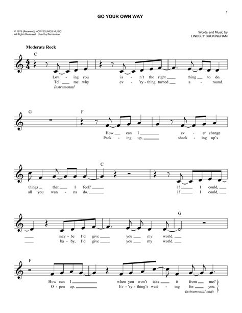 Go Your Own Way Sheet Music | Fleetwood Mac | Lead Sheet / Fake Book