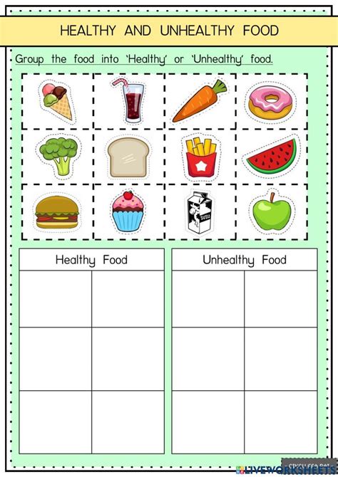 Healthy And Unhealthy Food Online Worksheet For Healthy Food Activities For Preschool