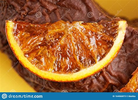 Closeup Caramelized Orange Slice On Homemade Chocolate Cake Stock