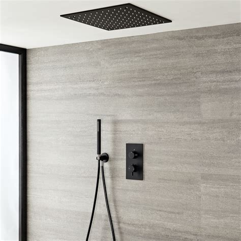 Milano Nero Modern 400mm Square Ceiling Mounted Recessed Shower Head