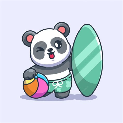 Premium Vector Cute Panda Summer Icon Illustration