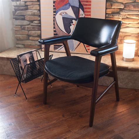 Cozy up spaces while giving it an instant refresh. MID CENTURY MODERN Walnut Chair Black Faux Leather Retro ...