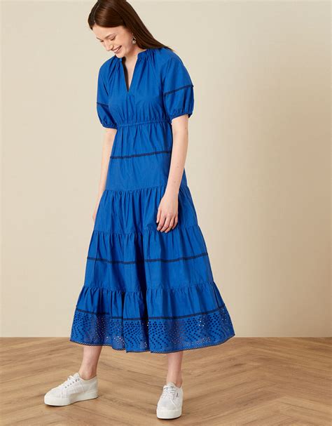 Tiered Midi Dress In Pure Cotton Blue Day Dresses Monsoon Uk