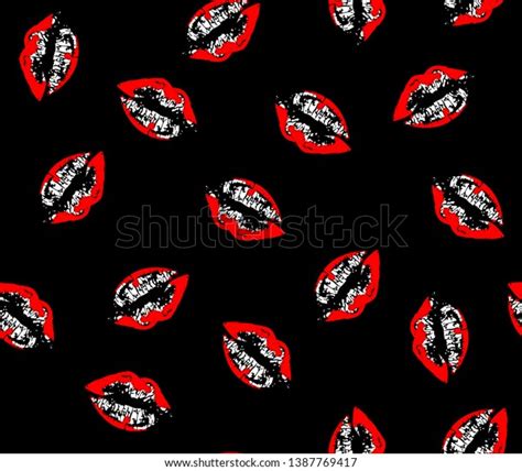 Lipstick Kiss Print Isolated Set Red Stock Illustration 1387769417