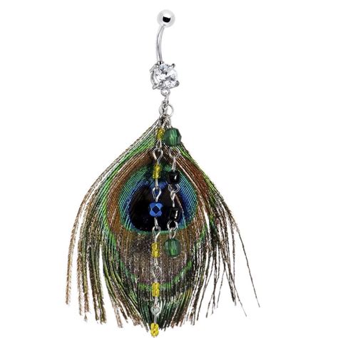 Chic Chain Dangle Peacock Feather Belly Ring Belly Rings Body Jewelry Design Body Jewelry