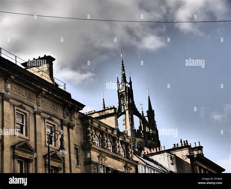 Digitally Altered Creative Image Of Former Bank Building And Spire Of