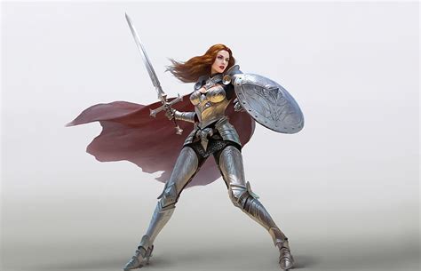 Fantasy Woman With Sword And Shield Warrior Art Hd Wallpaper Pxfuel