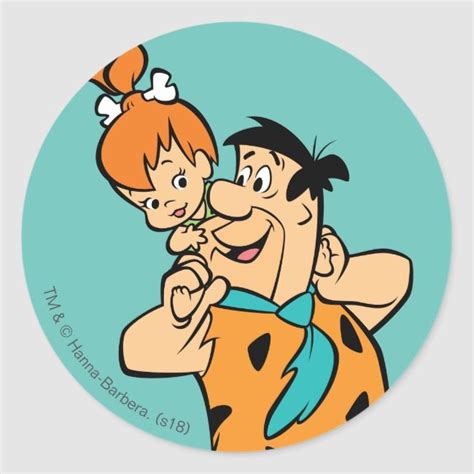 The Flintstones Fred And Pebbles Flintstone Classic Round Sticker In 2021 Vintage